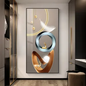 Abstract Luxury Geometry Feather Leaf Light Canvas Painting Deer Decorative Wall Art Golden Living Room Porch Decor Cuadros