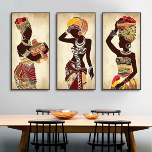 3pcs Ethnic African Black Woman Canvas Painting Vintage Wall Art Figure Prints For Living Home Room Wall Decorative Pictures