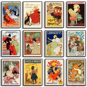 Vintage French Art Nouveau Bohemian Poster Female Living Dance Drink Canvas Painting Print Wall Art Pictures Room Home Decor