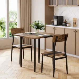 3-Piece Dining Table Set For 2, Small Kitchen Table With 2 Chairs, Two-Tone MDF Top, Metal Frame, Space Saving Apartment Dining