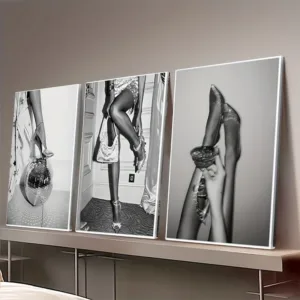 3Set of Black and White Feminist Decorative Paintings Disco Ball High Heels Woman Poster Bedroom Framed Painting