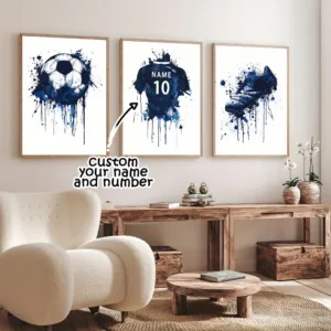 3pcs Custom Personalized Name and Number Canvas Art Poster Set Soccer Goalkeeper and Jersey Print Spaces Hallways Home Decor
