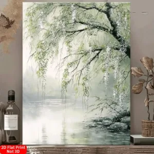 Deer Stag in Bright Green Foggy Forest Canvas Wall Art - Modern Home Decor No Frame, for Living Room, Bedroom, Office, Deer Wall