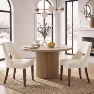 Wooden Dining Chairs Set of 2, Mid Century Upholstered Kitchen Chairs Dining Room Chairs, Chenille Farmhouse Kitchen