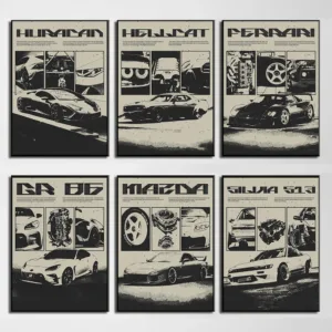 Japanese Style Black White Car Decorative Bedroom E-sports Room Canvas Painting Wall Art Poster Picture Home Decor Mural Cuadros