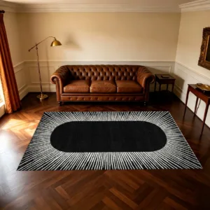 Black White Sunburst Abstract Runner Rug Soft Non‑Slip Washable Long Floor Carpet for Hallway Entryway Home Decor