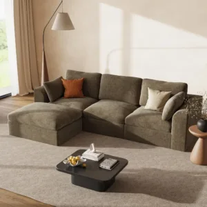 110" Cloud Sectional Sofa for Living Room, Convertible L-Shape Modular Couch with Ottoman, Oversized Deep Seat Comfy Set, Custom