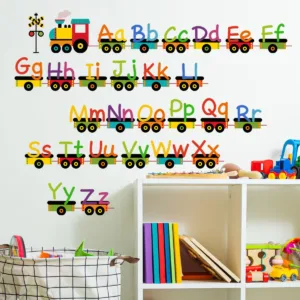 Cartoon Car Train 26 Letters Alphabet Wall Stickers for Kids Rooms Home Decor Children Wall Sticker Room Decoration Accessories