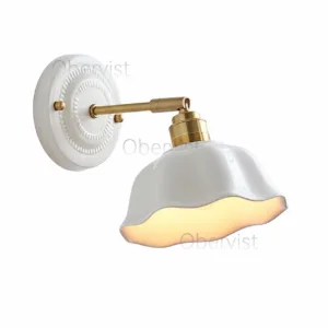 Cream Ceramic Flower Wall Light Vintage Bedside Sconce for Bedroom Living Room Hotel Hallway Decor