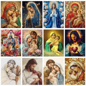 CHENISTORY Paint By Number Jesus and the Virgin Mary Drawing On Canvas HandPainted Gift DIY Pictures By Number Kits Home Decor