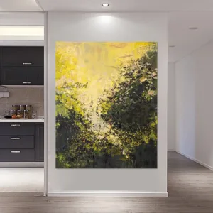 Linen Canvas Handmade Oil Paintings Art Abstract Picture New Arrival Yellow Black Acrylic Design Textured Wall Frameless Artwork
