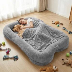 Human Dog Bed for Adults, 71''x45''x12'' Size Fits Adults & Pets, Gray | Washable Faux Fur, Non-slip Bottom Surface,, Custom