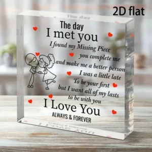 2D Flat, Romantic Acrylic Desktop Plaque - Valentines Day, Anniversary, or Birthday Gift for Her with Heartfelt Message