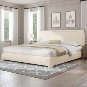 California King Bed Frame, Cloud Boucle Headboard, Cream, Customized