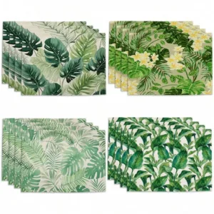 4pcs Tropical Leaf Printing Table Placemats Green Leaves Printed for Tables Linen Table Mat Home Kitchen Dining Pads