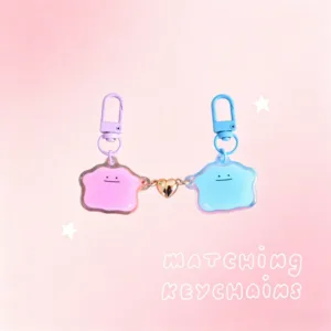 Ditto Matching Couple Acrylic Keychain Magnetic Heart Pair Pendant Solid Color Character Bag Charm Collectible Backpack Ornament