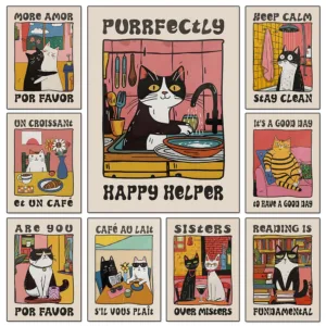 5D Retro Kitchen Poster Diamond Painting Cat Chef Mosaic Diamond Embroidery Cross Stitch Kits DIY Bedroom Kitchen Decor Crafts