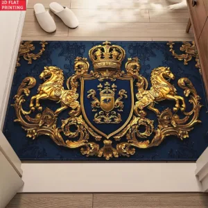 Royal Crest Rug Velvet Flannel Printed Floor Mat Luxury Design Decorative Carpet Outdoor Living Room Home Decor