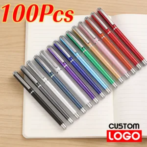 100pcs Luxury Metal Ballpoint Pen Customizable Laser Carving Smooth Writing Black Ink Pen for Office School Use Business Gift