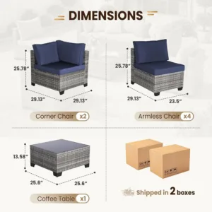 7 Piece Patio Furniture Set, Outdoor Wicker Sectional Sofa Set, Custom