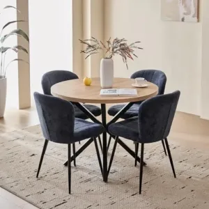 39" Round Dining Table Set for 4, Mid Century Kitchen Table with 4 Upholstered Accent Dining Chairs for Apartment