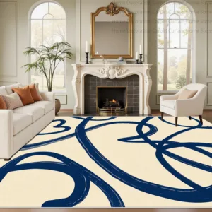 Minimalism Cream Navy Line Carpet for Living Room Home Decoration Large Area Mat Soft Fluffy Washable Non-slip Bedroom Floor Rug