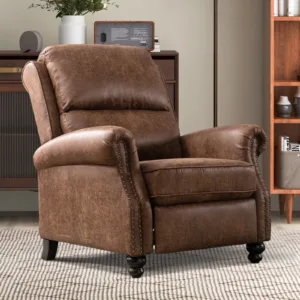 Pushback Recliner Chair Faux Leather Armchair Push Back Recliner with Rivet Decoration Single Sofa Accent Chair for Living Room