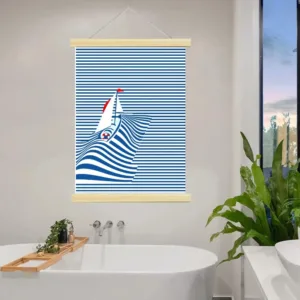 1pcs Nautical Sailboat Art Posters Blue Stripe Style Wall Decor,Scroll Hanging Canvas Painting Poster Prints Home Suitable