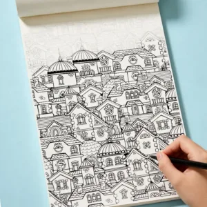 A Multi Scene Healing Coloring Book, and Themes Such As Small Town Seascapes, Mandalas, and Space Girls, Fine Line Coloring Book