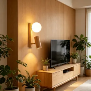 Wooden Frame Dual-Light Modern Wooden Wall Lamp with Glass Globe Spotlight for Bedroom Bedside Corridor Home Decor