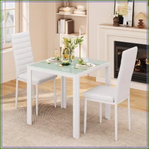 3 Piece Glass Dining Table Set for 2, Kitchen Table & Chairs, Space Saving