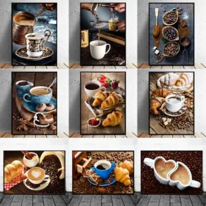 Modern Bread Coffee Poster Canvas Paintings and Prints Pictures Wall Art for Living Room Home Kitchen Restaurant Decor Cuadros