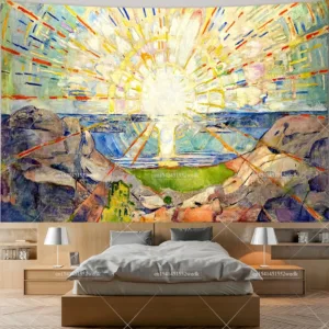 Edvard Munch The Sun Wall Hanging Tapestry Artwork Paintings Aesthetic Room Decoration Oil Paintings Dorm Art Scenery Tapestrys
