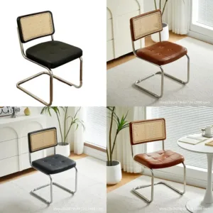 Vintage Rattan Dining Chair Retro Wicker Armchair Mid Century Modern Design for Home Restaurant Living Room Furniture