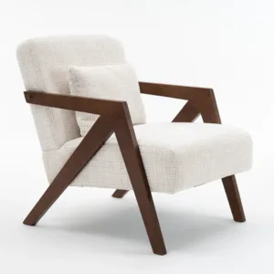 Mid-Century Modern Accent Chair Z-Shaped Solid Wood Frame Chenille Upholstered Armchair with Pillow Reading Chair for Living Room