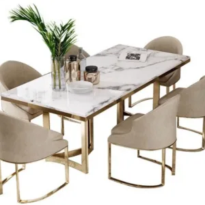 Luxury Marble Dining Table Set Modern Minimalist European Stainless Steel Square Table Easy Clean for Home Hotel Small Spaces