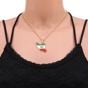 Fashion Lion Sun Iran Map Flag Pendant Neckalces Stainless Steel Men Women Gold Steel Color Iranian Ethnic Jewelry Gift