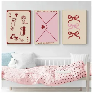 Pink Love Letter Envelope Bow Cat Wall Art Picture Canvas Print Painting Modern Art Poster Girls Room Decoration No Frame