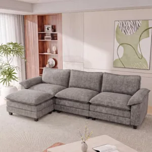 118.9" L Shaped Cloud Couch, Modular Sectional Sofa for Living Room | Comfy Chenille, Movable Ottoman, 30" Deep, Customized