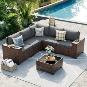 Patio Furniture Set, 8 Inch Armrest Outdoor Sectional Sofa, 6 Piece Wicker Outdoor Furniture Conversation Sets with, Customized