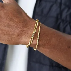 2pcs/set Gold Color Bracelets for Men Boys,Stainless Steel Chain Link Wristband Gifts,Trendy Unisex Jewelry Gifts