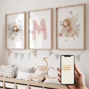 3pcs Personalized Custom Name Cartoon Child Elves Wall Art Print Picture Canvas Poster Painting For Living Room Home Decor