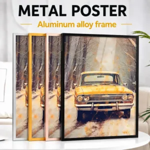 Vintage Car In Winter Framed Metal Print Customized Photo Warm Heritage Style Wall Art For Workshop Thoughtful Enthusiast Gift