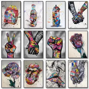Graffiti Wall Art Home Decoration Painting Street Hand Gestures Love Kiss Modern Poster Print Pictures Abstract Pop Room Mural