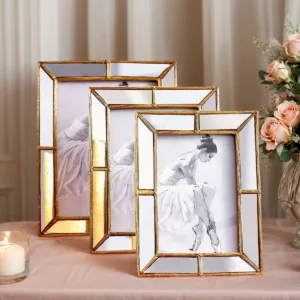 1PC, A Photo Frame with a Simple Golden Resin Material Frame and Mirror Glass Inlaid Decoration, Suitable for Photo Display