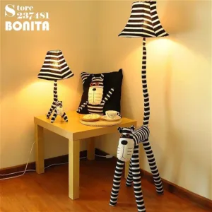Cute Striped Cat Floor Lamp, Dimmable Night Light with Bendable Legs, Kids Bedroom Living Room Decor Christmas Birthday Gift
