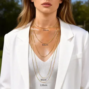 Stainless Steel Gold Color Square Snake Chain Necklace for Women Men, 50/60/80/120cm Long Chain Choker Minimalist Trendy Jewelry