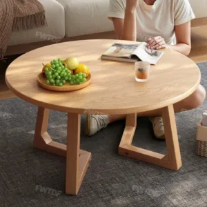 Round Wood Coffee Table with Solid Wood Legs Elegant Cream Tone Perfect for Small Living Rooms Balconies Side Table Muebles
