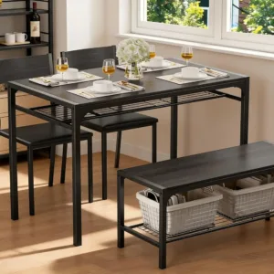 Kitchen Table and 2 Chairs for 4 with Bench, 4 Piece Dining Table Set for Small Space, Apartment, Customized