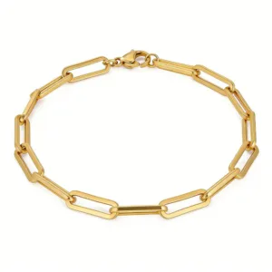 Gold Plated Paperclip Chain Bracelet for Women Men, Minimalist Stainless Steel Link Bracelet Waterproof Dainty Jewelry Gift
